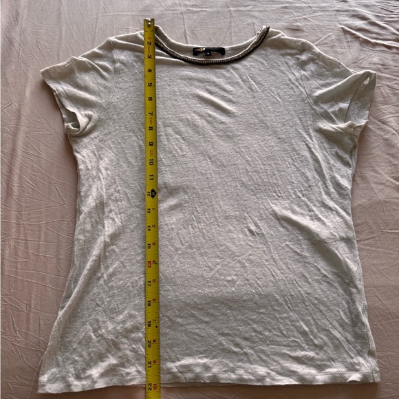 Maje Ice Blue Linen Rhinestone Embellished Tee - Size 1 S - Picture 5 of 10